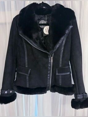 LA COALITION VEGAN SUEDE FAUX FUR TRIM JACKET